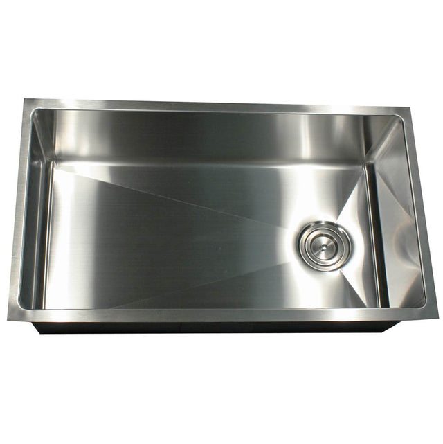 Nantucket Sinks - 32 Inch Large Rectangle Single Bowl Undermount Small Radius Corners Stainless Steel Reversible Kitchen Sink with Offset Drain - satin