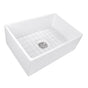 Nantucket Sinks - 27 Inch Farmhouse Fireclay Sink with Drain and Grid - Glazed White