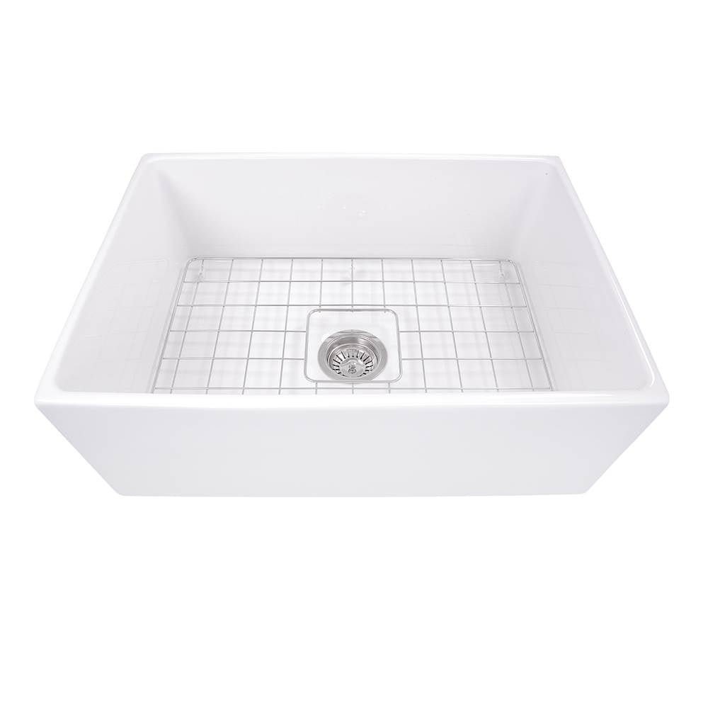 27 Inch Farmhouse Fireclay Sink with Drain and Grid