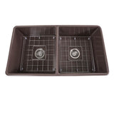 33 Inch Double Bowl Coffee Brown Farmhouse Fireclay Kitchen Sink