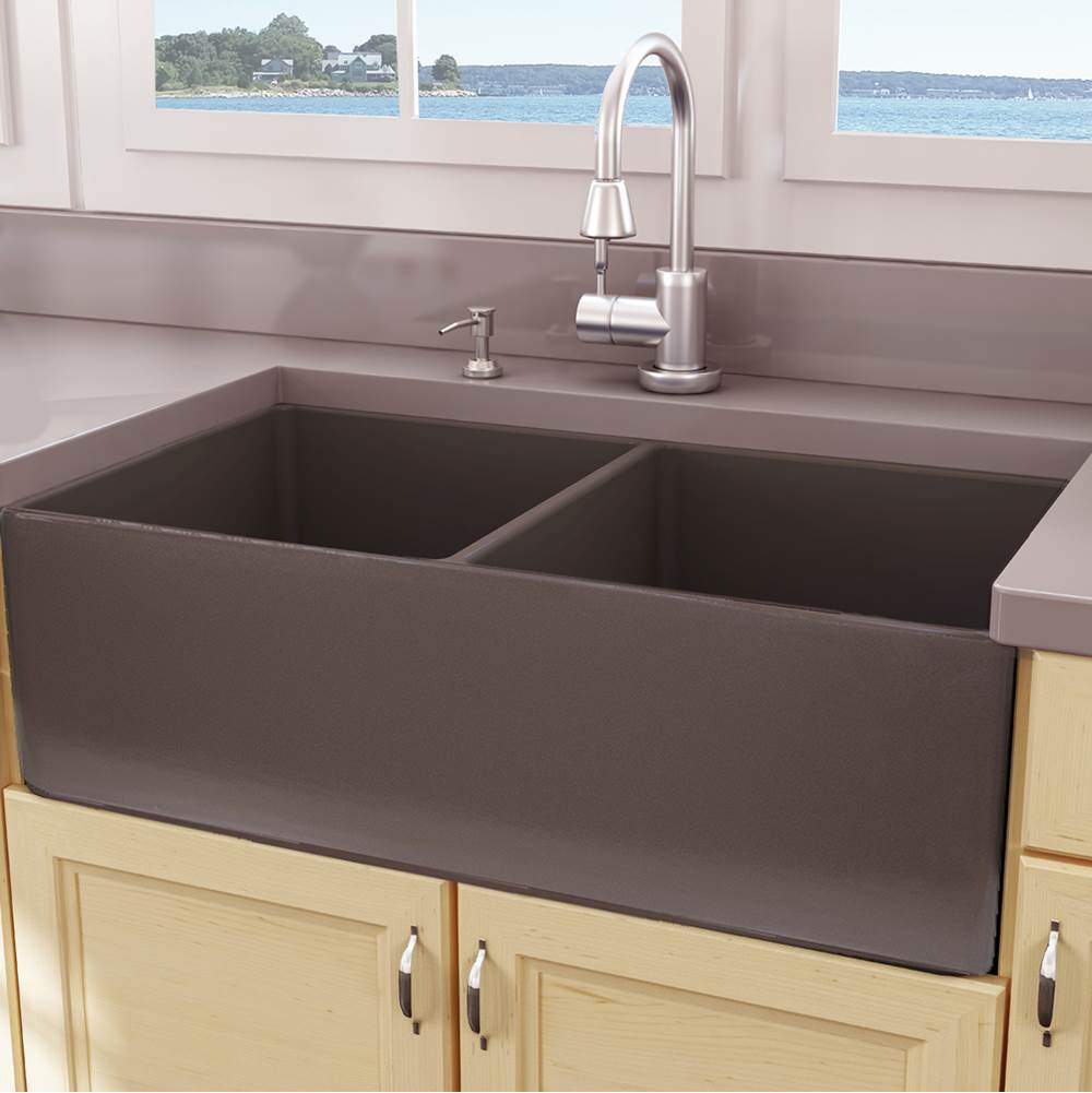 33 Inch Double Bowl Coffee Brown Farmhouse Fireclay Kitchen Sink