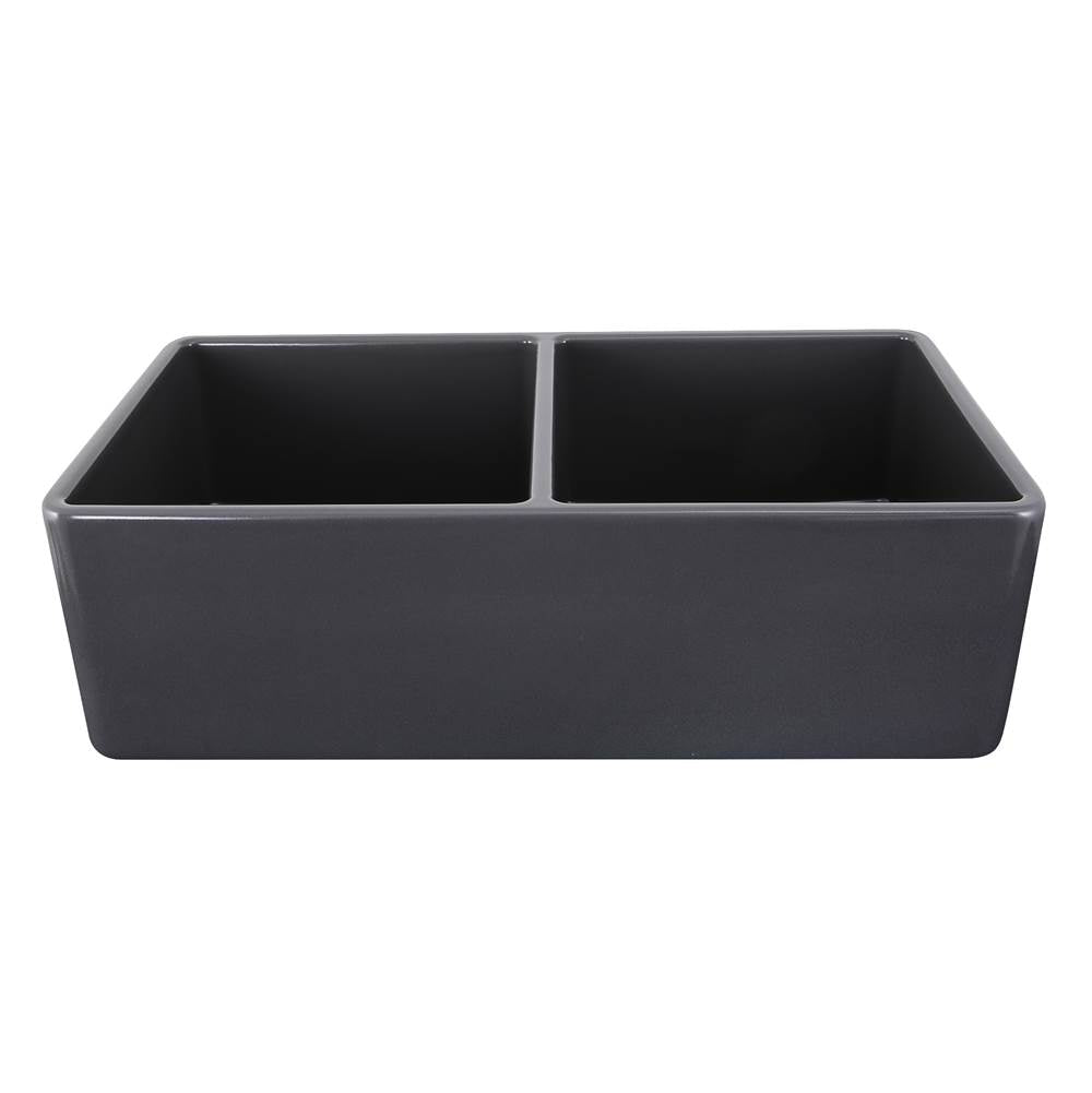Nantucket Sinks - 33 Inch Double Bowl Grey Farmhouse Fireclay Kitchen Sink T-FCFS33G-DBL - Glazed Grey