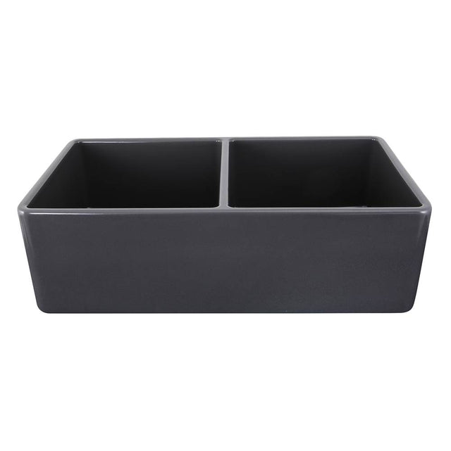 Nantucket Sinks - 33 Inch Double Bowl Grey Farmhouse Fireclay Kitchen Sink T-FCFS33G-DBL - Glazed Grey