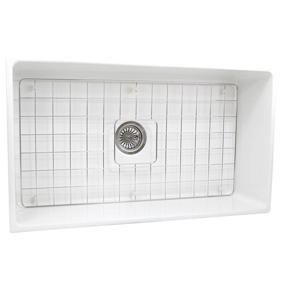 Nantucket Sinks - 33 Inch Farmhouse Fireclay Sink with Drain and Grid - Glazed White