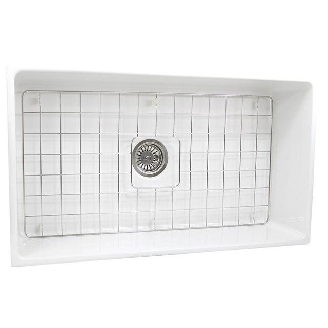 Nantucket Sinks - 33 Inch Farmhouse Fireclay Sink with Drain and Grid - Glazed White