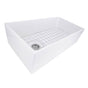 Nantucket Sinks - 36 Inch Farmhouse Fireclay Sink with Offset Drain and Grid - Glazed White
