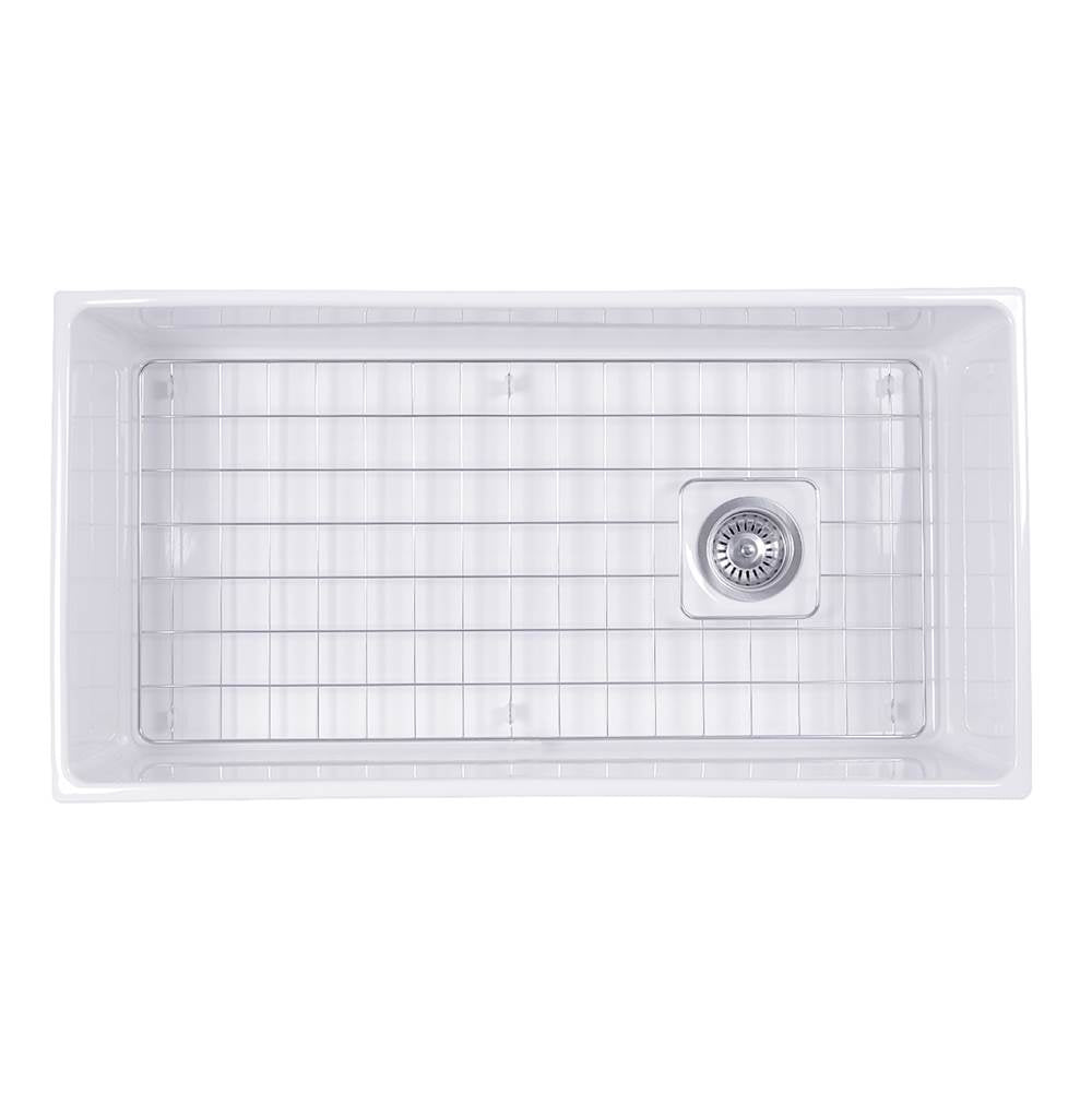 36 Inch Farmhouse Fireclay Sink with Offset Drain and Grid