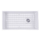 36 Inch Farmhouse Fireclay Sink with Offset Drain and Grid
