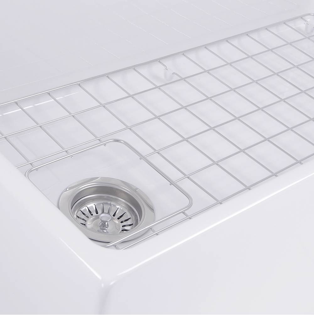 36 Inch Farmhouse Fireclay Sink with Offset Drain and Grid