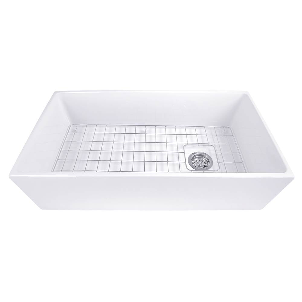 36 Inch Farmhouse Fireclay Sink with Offset Drain and Grid