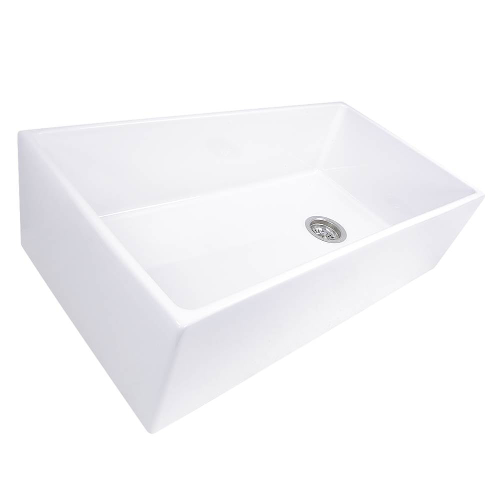 36 Inch Farmhouse Fireclay Sink with Offset Drain and Grid