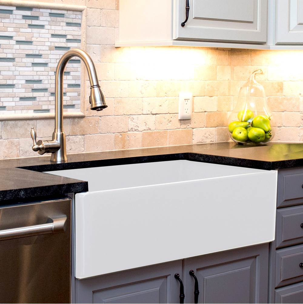 36 Inch Farmhouse Fireclay Sink with Offset Drain and Grid