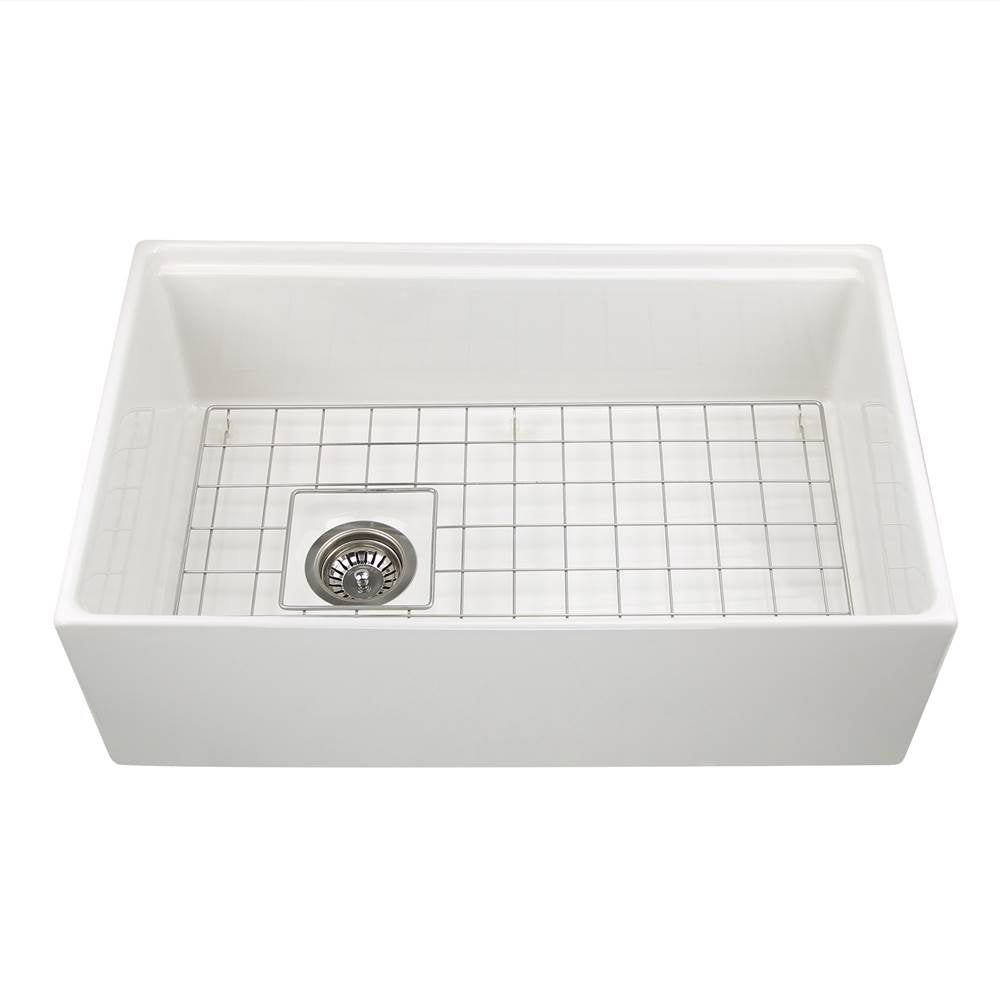 30 Inch Fireclay Sink With OffSet Drain. Grid and Drain and Wood Cutting Board Included