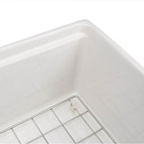 30 Inch Fireclay Sink With OffSet Drain. Grid and Drain and Wood Cutting Board Included