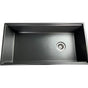 Nantucket Sinks - 36 Inch Matte Black Farmhouse Workstation Fireclay Sink With Offset Drain, Integral Shelf For Cutting Board, Bottom Grid And Drain - Satin Matte Black