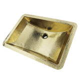 Nantucket Sinks - 21 Inch Hand Hammered Brass Rectangle Undermount Bathroom Sink with Overflow - Brass