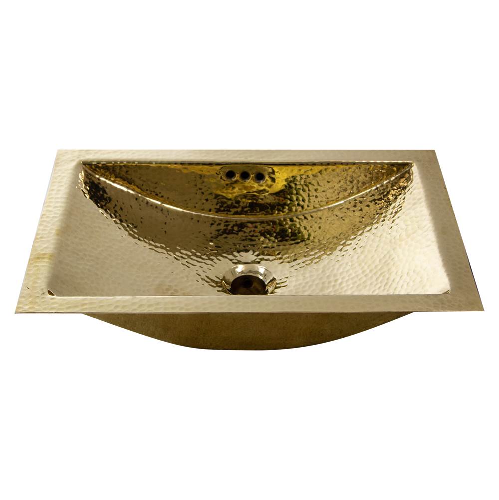 Nantucket Sinks - 19.8 Inch 12.8 Inch Hand Hammered Brass Rectangle Undermount Bathroom Sink with Overflow - Brass