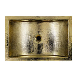 23.5 Inch X 15.5 Inch Hand Hammered Brass Rectangle Undermount Bathroom Sink with Overflow