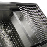 32 Inch Pro Series Large Prep Station Single Bowl Undermount Stainless Steel Kitchen Sink, with Included Rolling Mat, Grid, Colander, and Drain.