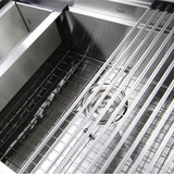32 Inch Pro Series Large Prep Station Single Bowl Undermount Stainless Steel Kitchen Sink, with Included Rolling Mat, Grid, Colander, and Drain.