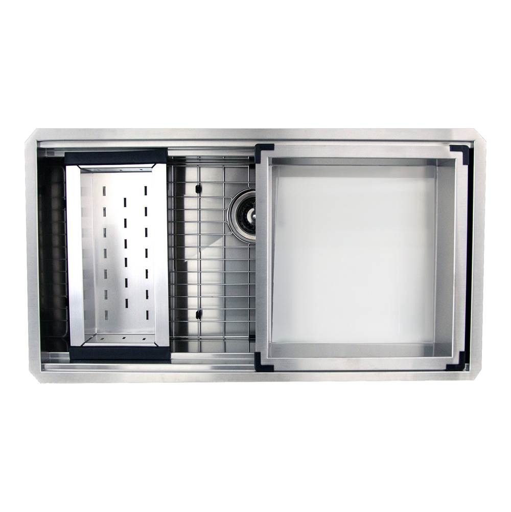 Nantucket Sinks - ZR-PS-3620-16 - 36 Inch Pro Series Large Prep Station Single Bowl Undermount Stainless Steel Kitchen Sink with Compatible Accessories - Brushed Satin