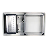 Nantucket Sinks - ZR-PS-3620-16 - 36 Inch Pro Series Large Prep Station Single Bowl Undermount Stainless Steel Kitchen Sink with Compatible Accessories - Brushed Satin