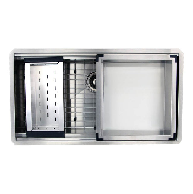 Nantucket Sinks - ZR-PS-3620-16 - 36 Inch Pro Series Large Prep Station Single Bowl Undermount Stainless Steel Kitchen Sink with Compatible Accessories - Brushed Satin