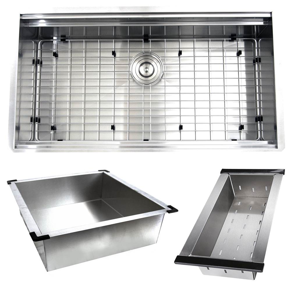 ZR-PS-3620-16 - 36 Inch Pro Series Large Prep Station Single Bowl Undermount Stainless Steel Kitchen Sink with Compatible Accessories