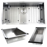 ZR-PS-3620-16 - 36 Inch Pro Series Large Prep Station Single Bowl Undermount Stainless Steel Kitchen Sink with Compatible Accessories