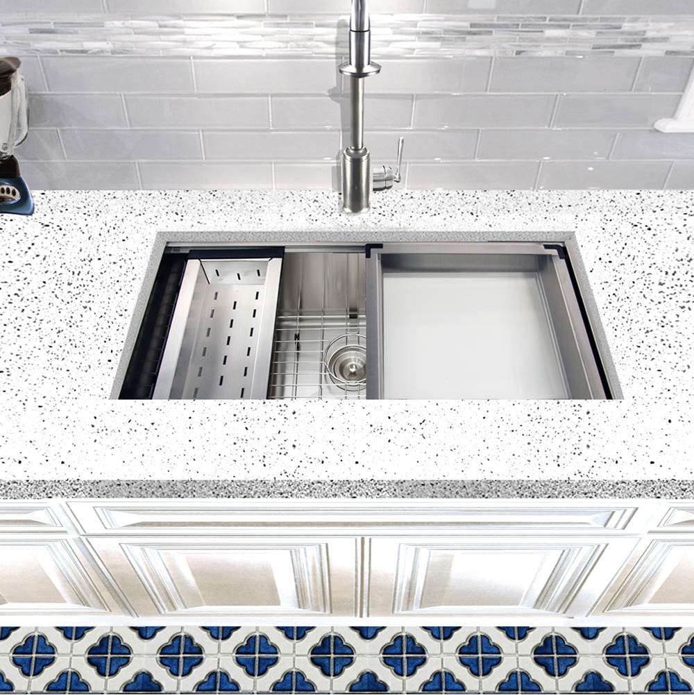 ZR-PS-3620-16 - 36 Inch Pro Series Large Prep Station Single Bowl Undermount Stainless Steel Kitchen Sink with Compatible Accessories