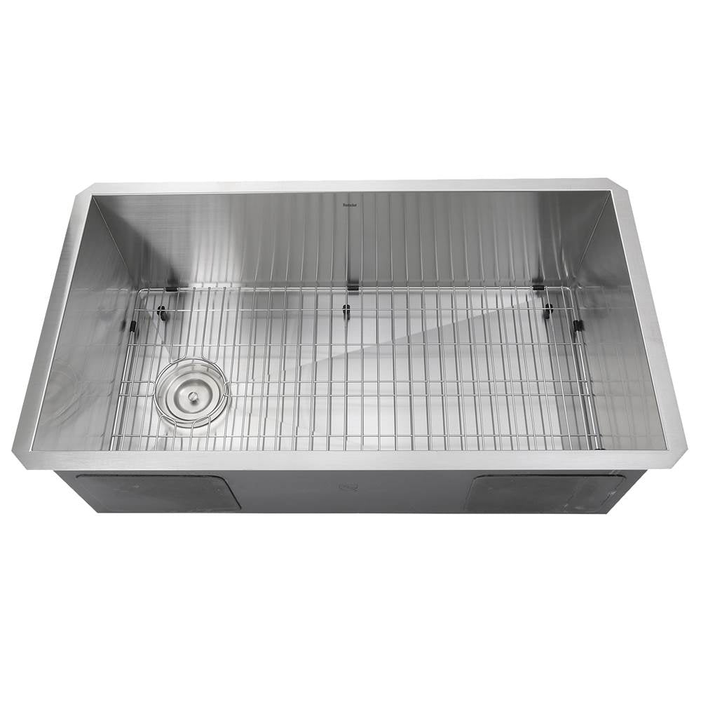 Nantucket Sinks - 32 Inch Pro Series Large Rectangle Single Bowl Undermount Small Radius Stainless Steel Kitchen Sink, Offset Drain - satin