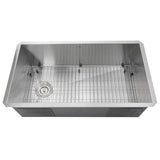 Nantucket Sinks - 32 Inch Pro Series Large Rectangle Single Bowl Undermount Small Radius Stainless Steel Kitchen Sink, Offset Drain - satin