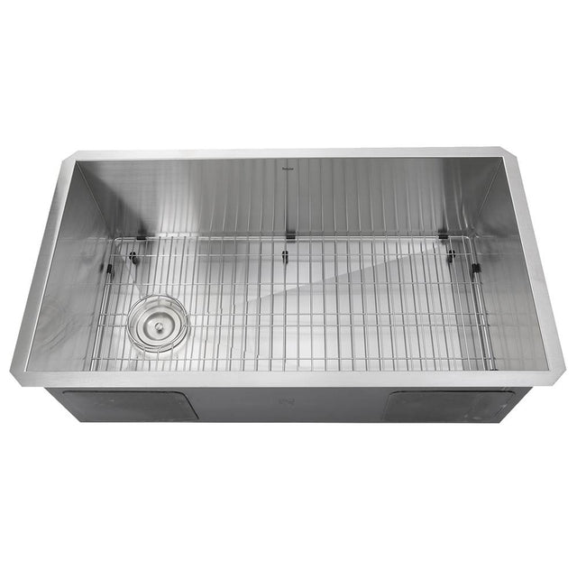 Nantucket Sinks - 32 Inch Pro Series Large Rectangle Single Bowl Undermount Small Radius Stainless Steel Kitchen Sink, Offset Drain - satin