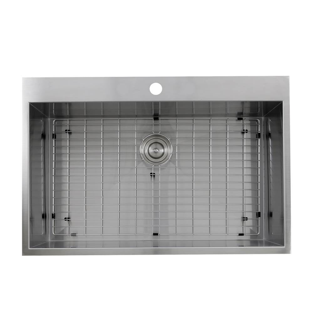 Nantucket Sinks - 33 Inch Large Rectangle Single Bowl Self Rimming Zero Radius Stainless Steel Drop In Kitchen Sink, 16 Gauge -1 Hole - satin