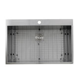 Nantucket Sinks - 33 Inch Large Rectangle Single Bowl Self Rimming Zero Radius Stainless Steel Drop In Kitchen Sink, 16 Gauge -1 Hole - satin