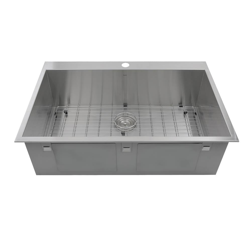 33 Inch Large Rectangle Single Bowl Self Rimming Zero Radius Stainless Steel Drop In Kitchen Sink, 16 Gauge -1 Hole