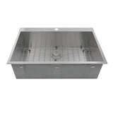 33 Inch Large Rectangle Single Bowl Self Rimming Zero Radius Stainless Steel Drop In Kitchen Sink, 16 Gauge -1 Hole