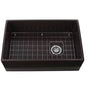 Nantucket Sinks - 30 Inch Farmhouse Fireclay Sink with Drain and Grid finished in White - Glazed Brown