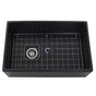 Nantucket Sinks - 30 Inch Farmhouse Fireclay Sink with Drain and Grid - Glazed Black