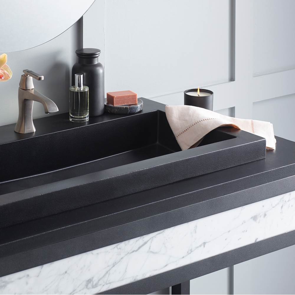 48'' Native Stone Vanity Top in Ash- Trough with Single or No Faucet Hole