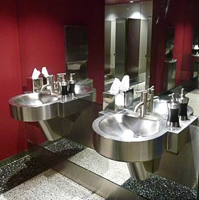 Neo-Metro by Acorn - 304 brushed stainless steel wall mounted basin, with side shelves, enclosed bottom, drilled for single hole faucet