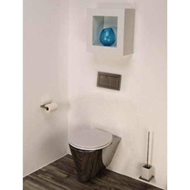 Neo-Metro by Acorn - nted, wall supplied, wall waste, round front stainless steel toilet, works with a in-wall tank system like Geberit (not included)