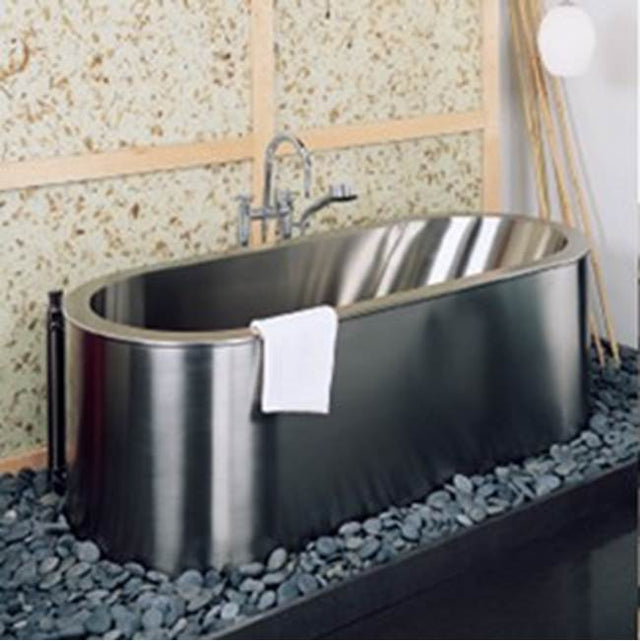 Neo-Metro by Acorn - long 105 gallon stainless steel double wall soaking tub, integral slanted back on one side