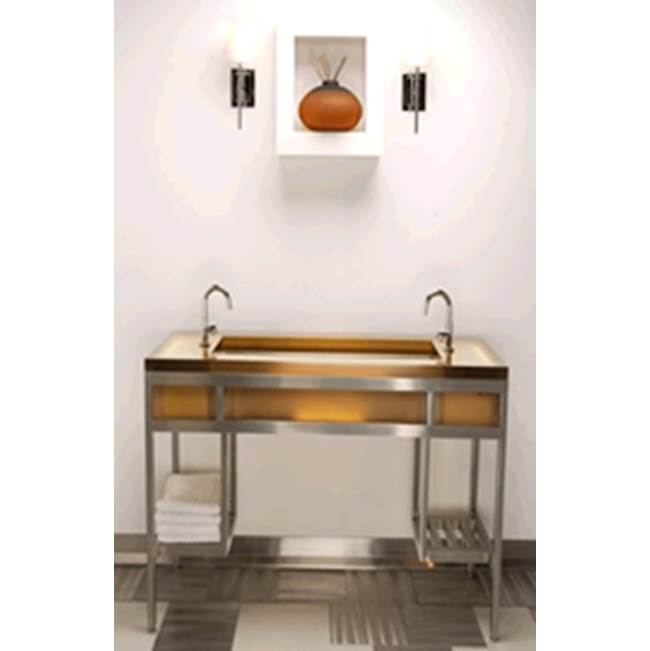 Neo-Metro by Acorn - ebb console, brushed stainless steel frame, Cloudnine (white) resin countertop, 17 X 14 deep brushed stainless steel basin, LED light system