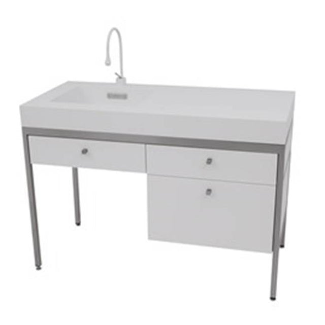 Neo-Metro by Acorn - X 4 cast gloss white solid surface countertop with integrated 17 X 14 X 4 basin, brushed stainless steel console frame, total height console and cou
