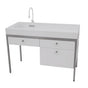 Neo-Metro by Acorn - X 4 cast gloss white solid surface countertop with integrated 17 X 14 X 4 basin, brushed stainless steel console frame, total height console and cou