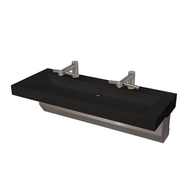 2'' X 4'' cast wall mounted Blanco (white) solid surface countertop with an integrated 72'' X 14'' X 4-1/2'' ramped basin, stainless steel surface m