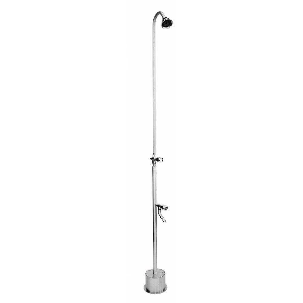 Outdoor Shower - Free Standing Single Supply Shower - ADA Metered Valve, 4'' Shower Head, Foot Shower