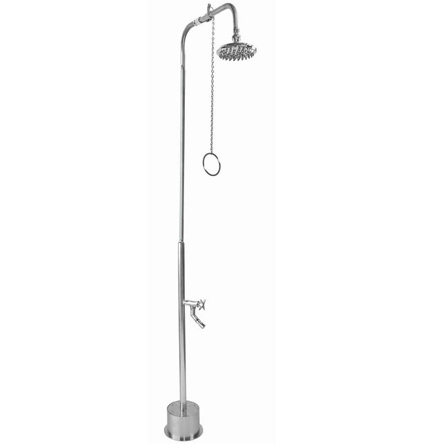 Outdoor Shower - Free Standing Single Supply Shower - Pull Chain Valve, 8'' Shower Head, Cross Handle Foot Shower
