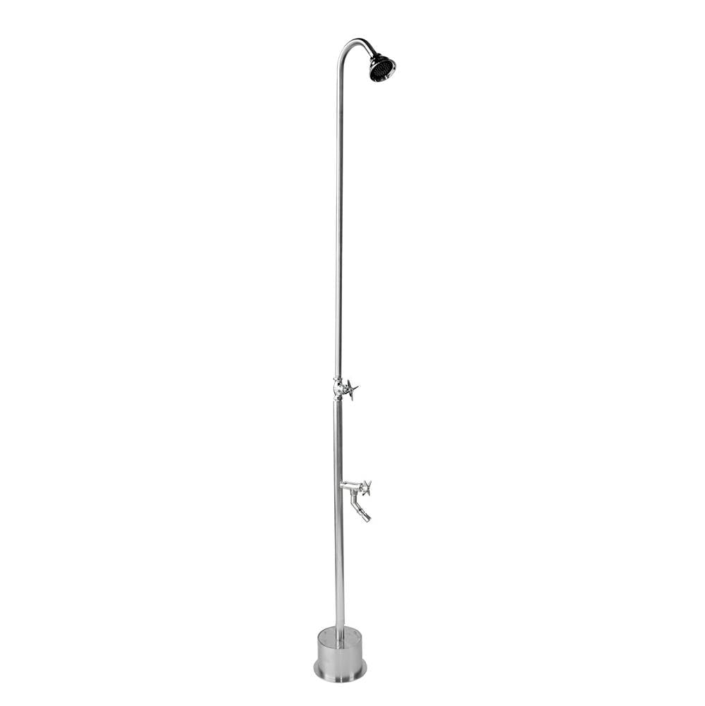 Outdoor Shower - Free Standing Single Supply Shower - Cross Handle Valve, 4'' Shower Head, Foot Shower